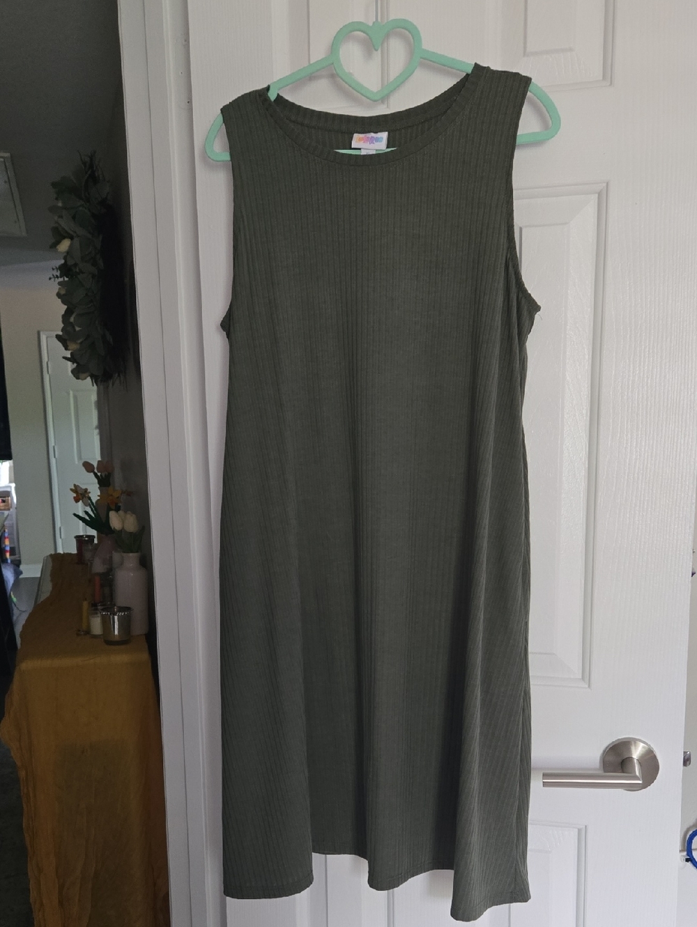 LuLaRoe  Charlotte Swing Sleeveless Ribbed Olive Green  Midi Dress- LikeNew